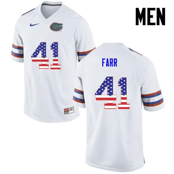 Men's NCAA Florida Gators Ryan Farr #41 Stitched Authentic USA Flag Fashion Nike White College Football Jersey ION5365WV